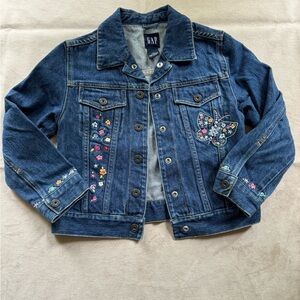 Gap Kids Jean Jacket with Embroidered Butterflies and Flowers
